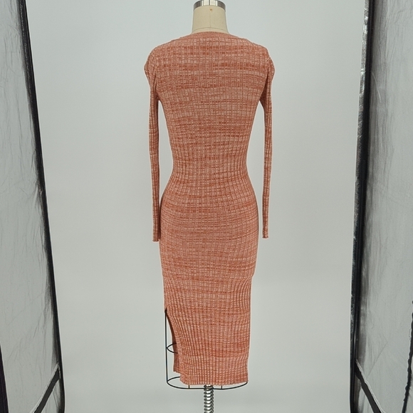 MNG Ribbed Knit Midi Sweater Dress Orange XS preppy fall winter minimalist - Picture 2 of 5